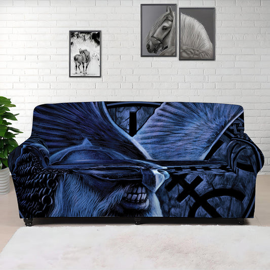 Blue Viking God Odin And Crow Print Sofa Cover