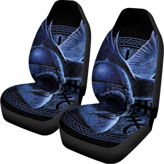 Blue Viking God Odin And Crow Print Universal Fit Car Seat Covers