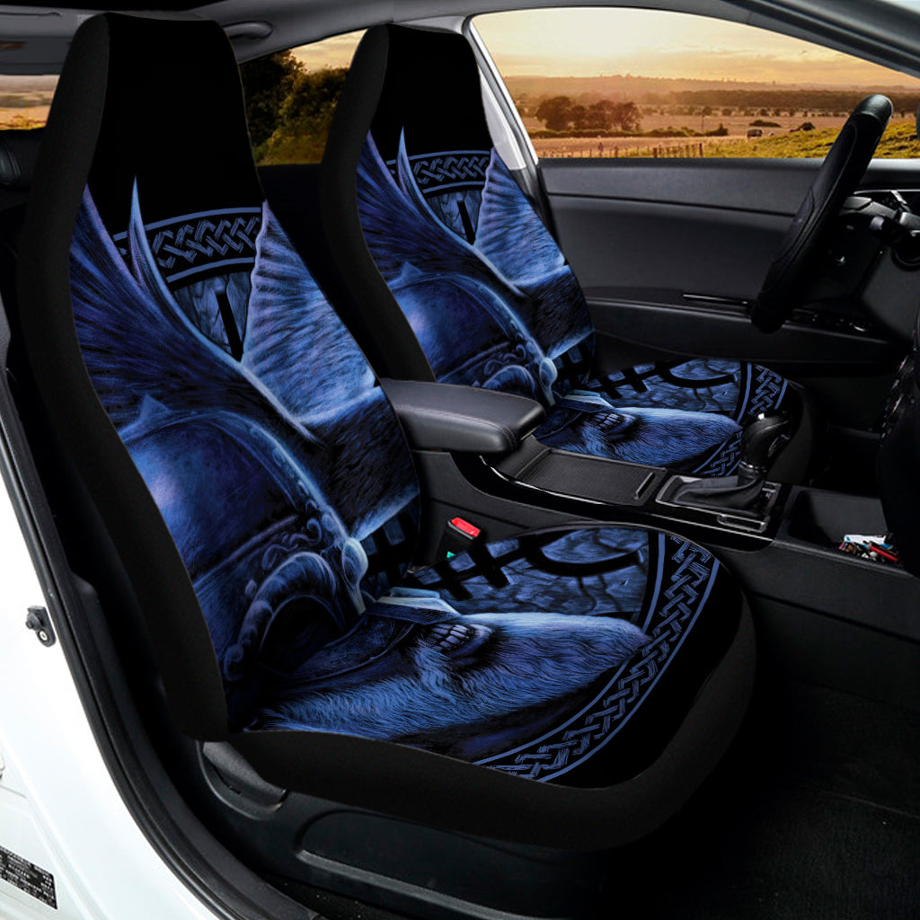 Blue Viking God Odin And Crow Print Universal Fit Car Seat Covers