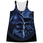 Blue Viking God Odin And Crow Print Women's Racerback Tank Top