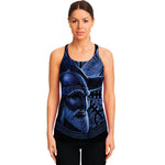 Blue Viking God Odin And Crow Print Women's Racerback Tank Top