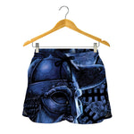 Blue Viking God Odin And Crow Print Women's Shorts