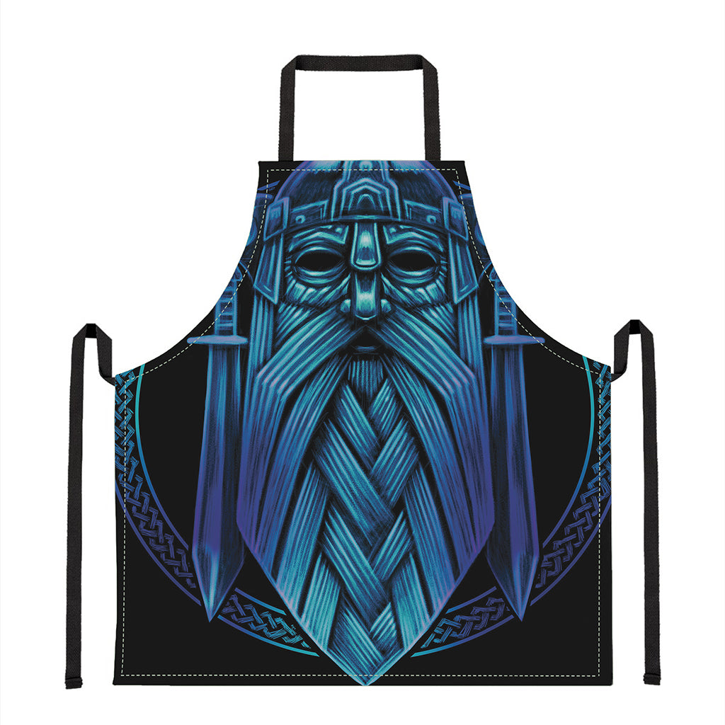 Blue Viking Norse God Odin Print Apron