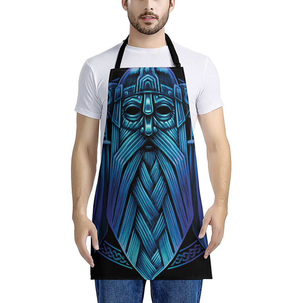 Blue Viking Norse God Odin Print Apron