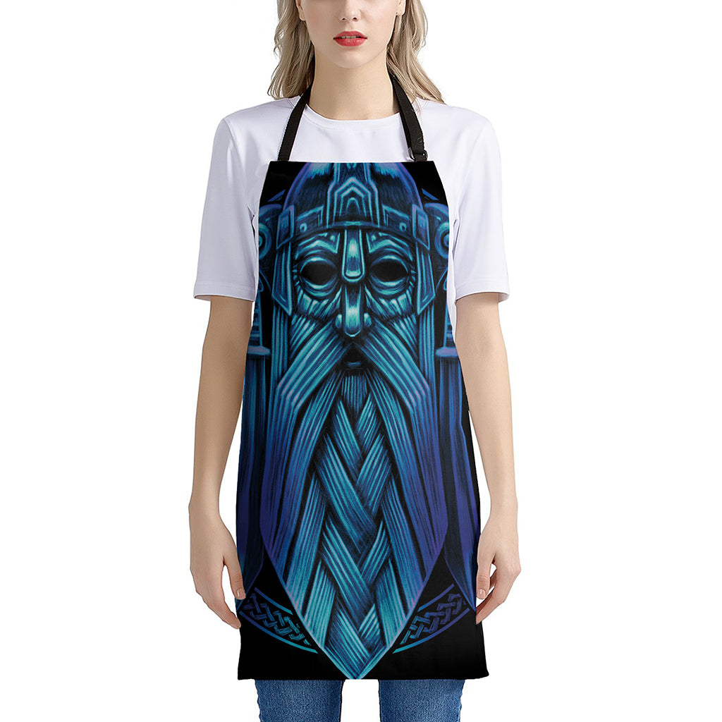 Blue Viking Norse God Odin Print Apron