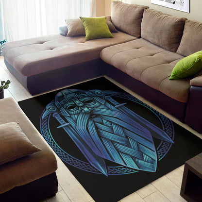 Blue Viking Norse God Odin Print Area Rug