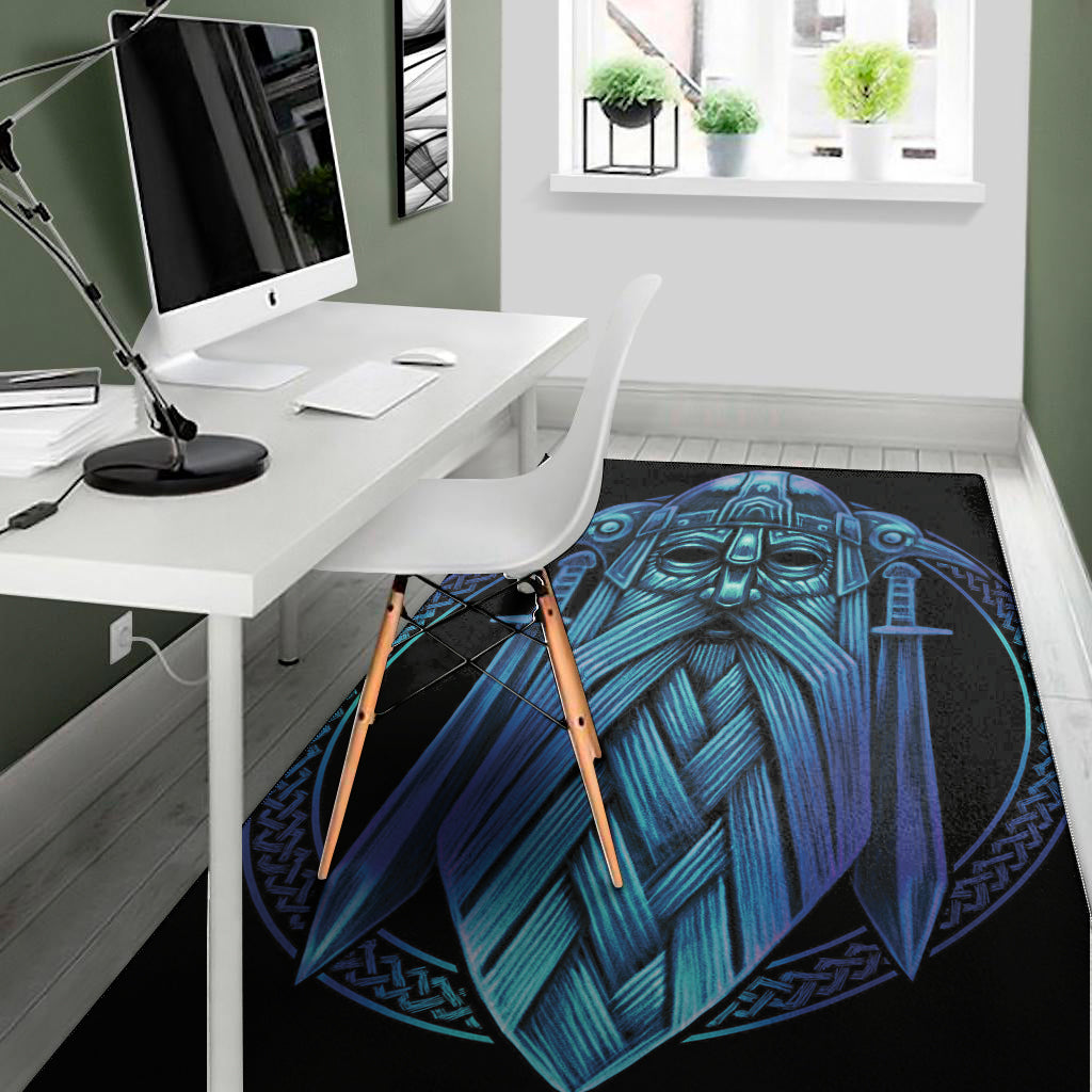 Blue Viking Norse God Odin Print Area Rug