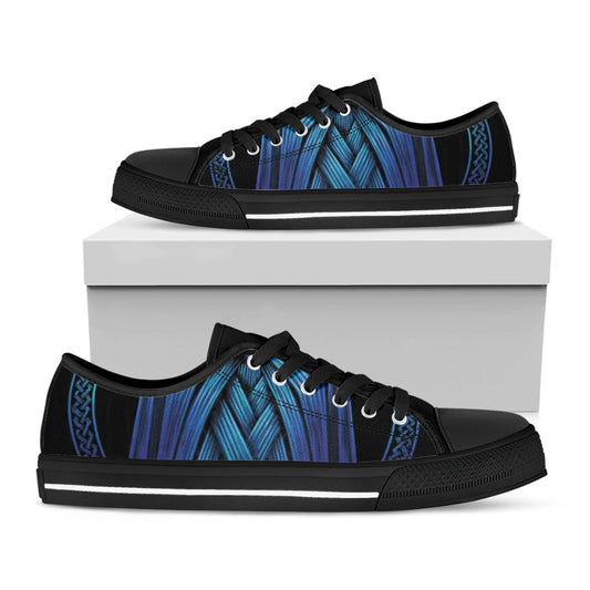 Blue Viking Norse God Odin Print Black Low Top Shoes 