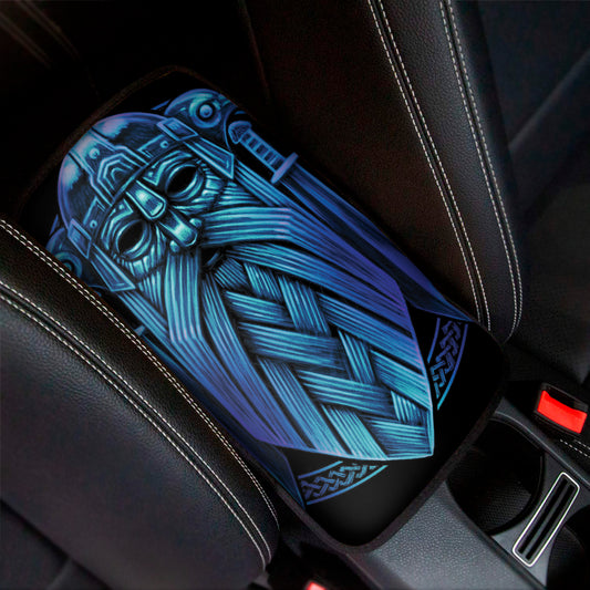 Blue Viking Norse God Odin Print Car Center Console Cover