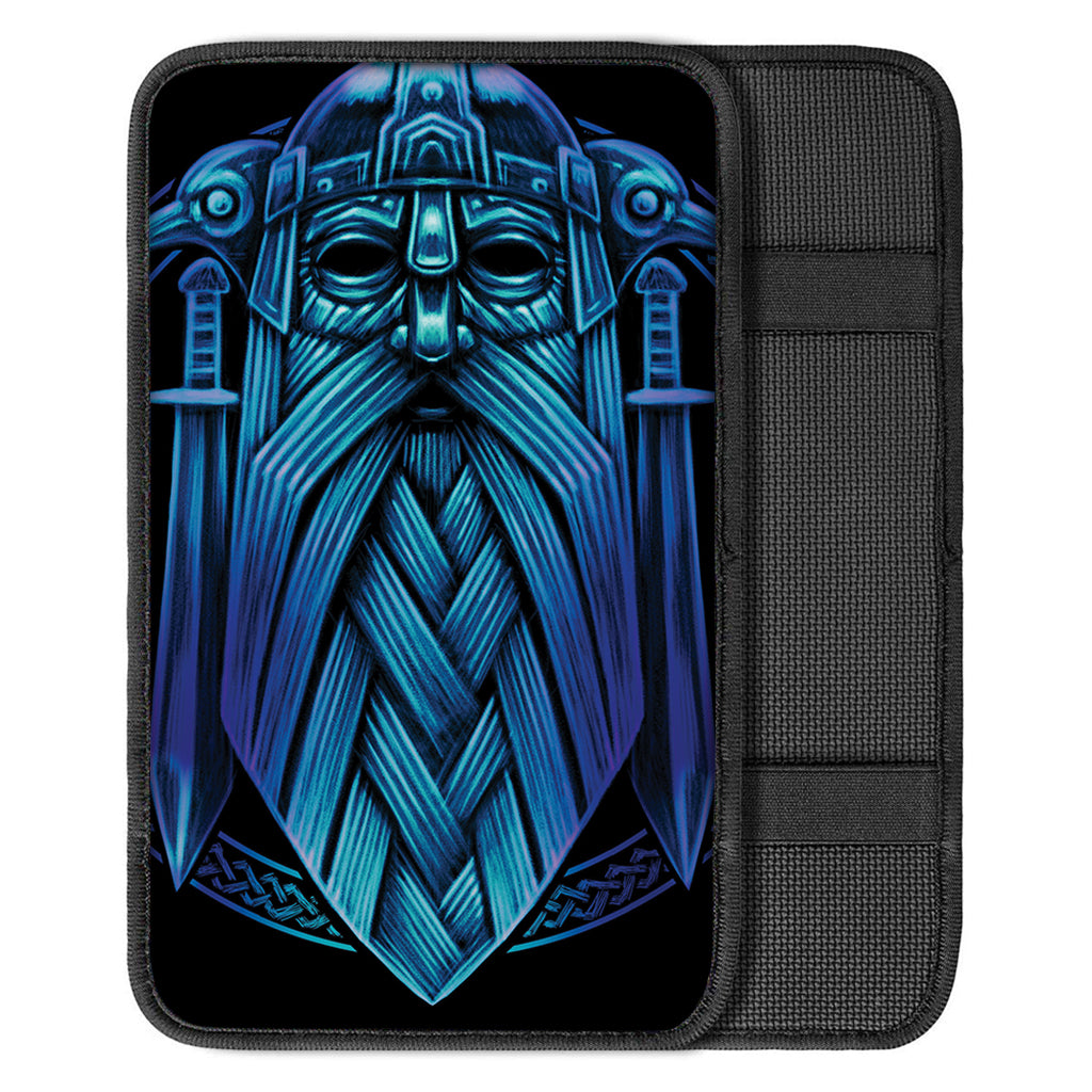 Blue Viking Norse God Odin Print Car Center Console Cover
