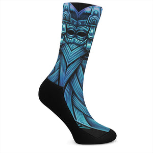 Blue Viking Norse God Odin Print Crew Socks