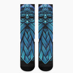 Blue Viking Norse God Odin Print Crew Socks