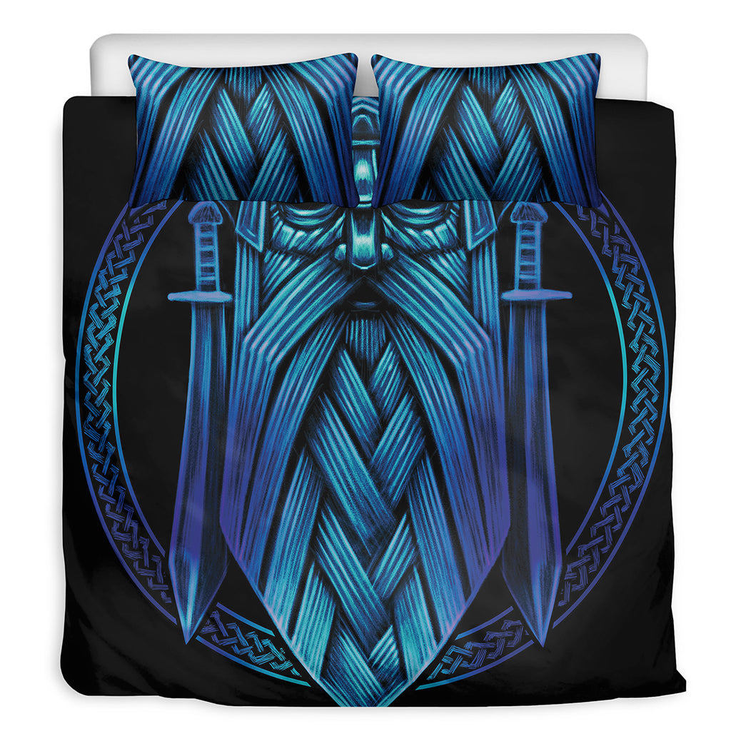 Blue Viking Norse God Odin Print Duvet Cover Bedding Set