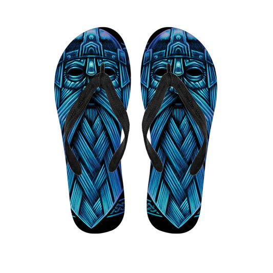 Blue Viking Norse God Odin Print Flip Flops