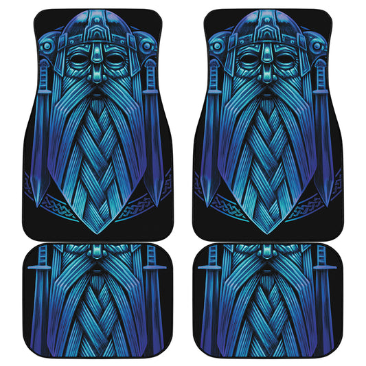 Blue Viking Norse God Odin Print Front and Back Car Floor Mats