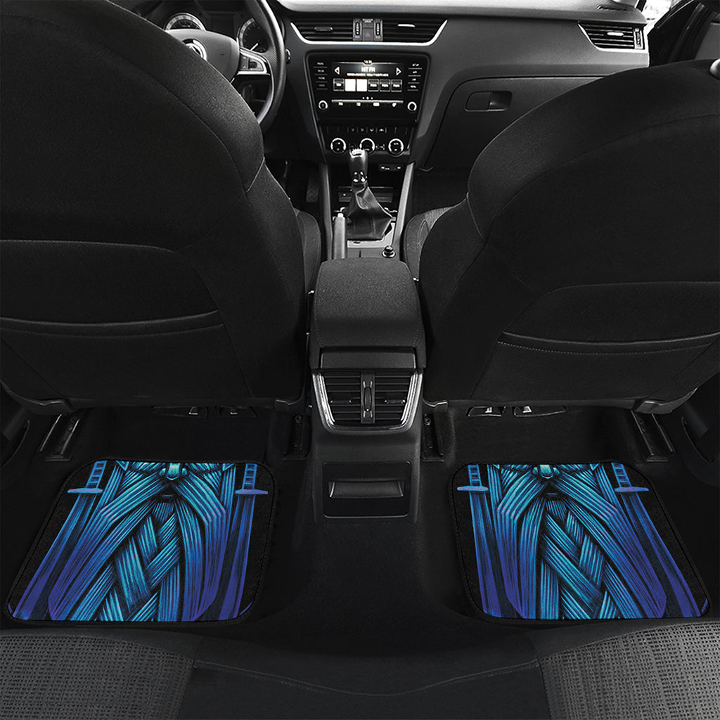 Blue Viking Norse God Odin Print Front and Back Car Floor Mats