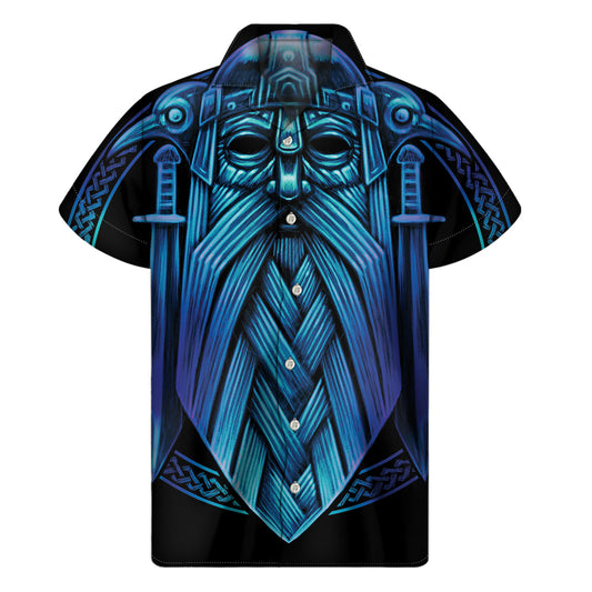 Blue Viking Norse God Odin Print Men's Short Sleeve Shirt