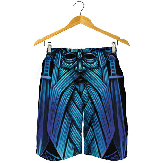 Blue Viking Norse God Odin Print Men's Shorts