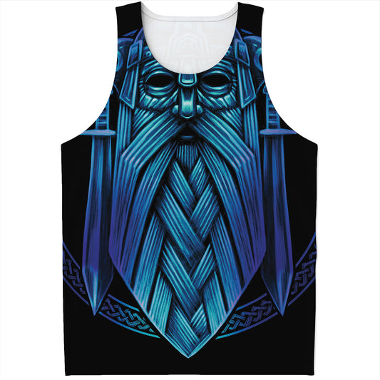 Blue Viking Norse God Odin Print Men's Tank Top