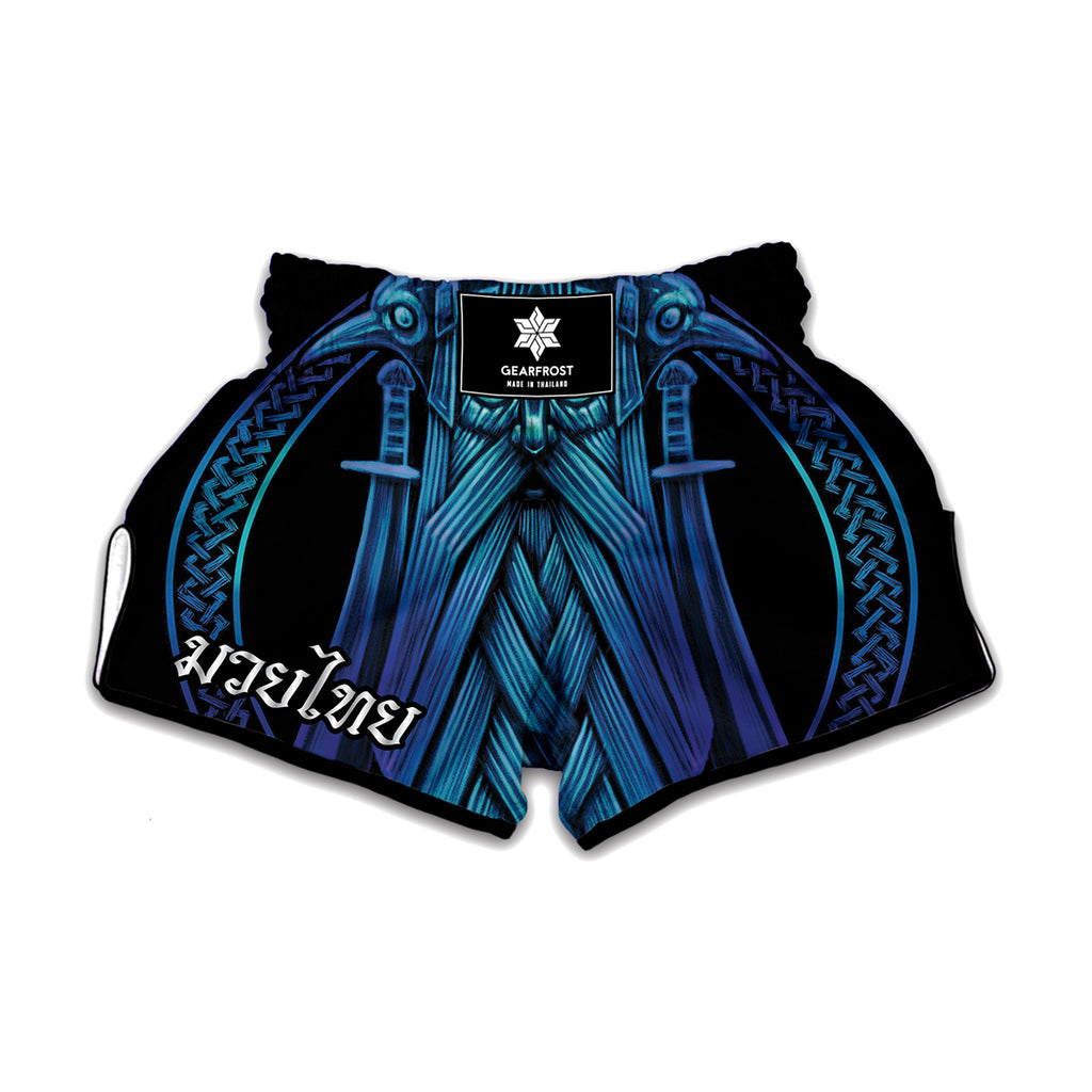 Blue Viking Norse God Odin Print Muay Thai Boxing Shorts