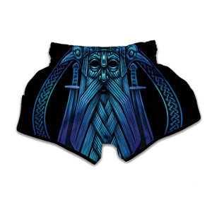 Blue Viking Norse God Odin Print Muay Thai Boxing Shorts