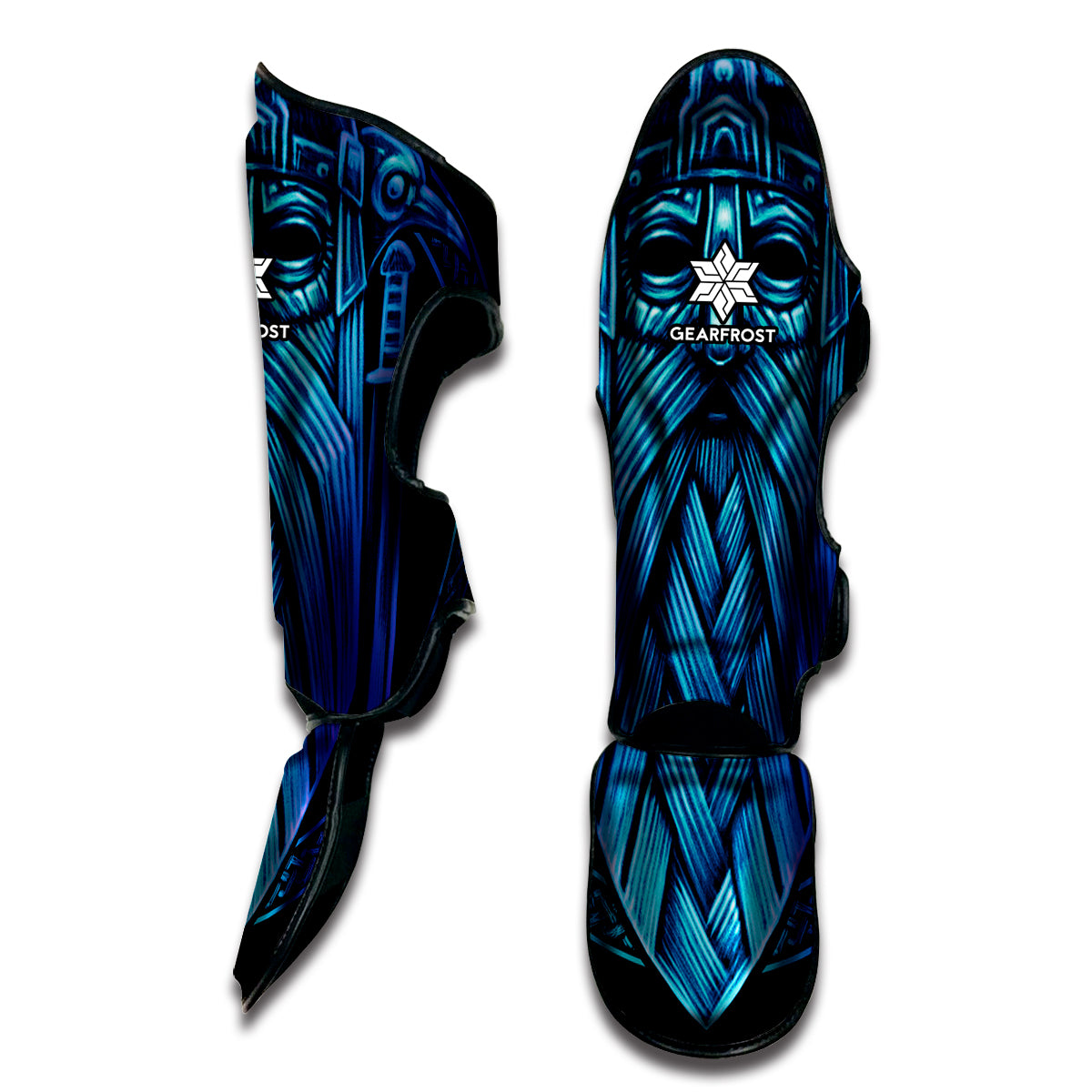 Blue Viking Norse God Odin Print Muay Thai Shin Guard