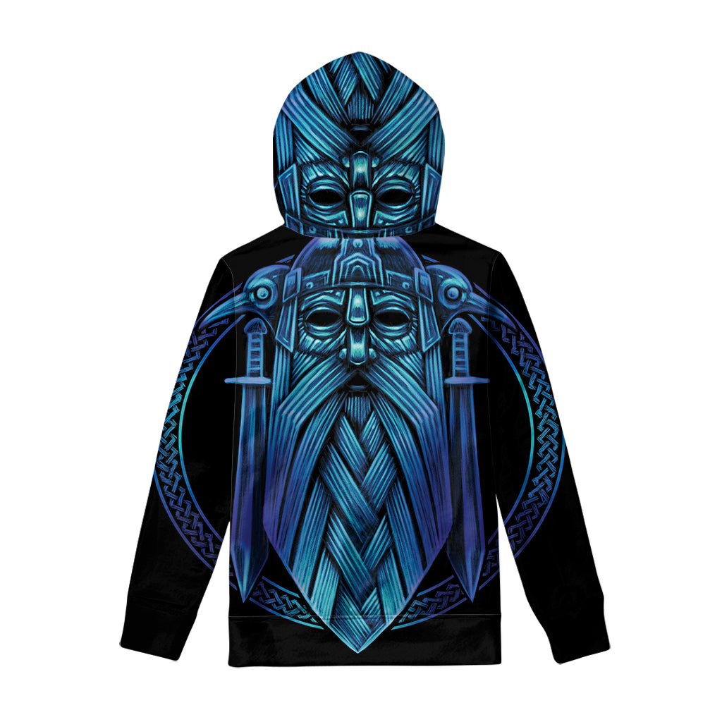 Blue Viking Norse God Odin Print Pullover Hoodie