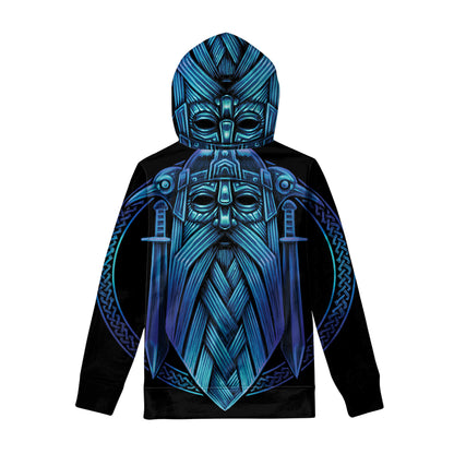 Blue Viking Norse God Odin Print Pullover Hoodie