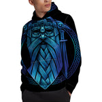 Blue Viking Norse God Odin Print Pullover Hoodie