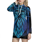 Blue Viking Norse God Odin Print Pullover Hoodie Dress