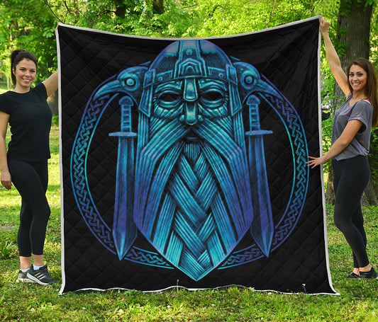 Blue Viking Norse God Odin Print Quilt