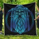 Blue Viking Norse God Odin Print Quilt