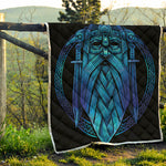 Blue Viking Norse God Odin Print Quilt