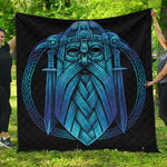 Blue Viking Norse God Odin Print Quilt