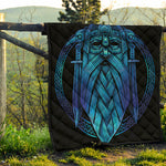 Blue Viking Norse God Odin Print Quilt