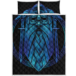 Blue Viking Norse God Odin Print Quilt Bed Set