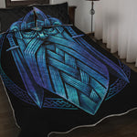 Blue Viking Norse God Odin Print Quilt Bed Set