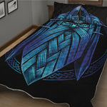 Blue Viking Norse God Odin Print Quilt Bed Set