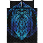 Blue Viking Norse God Odin Print Quilt Bed Set