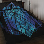 Blue Viking Norse God Odin Print Quilt Bed Set