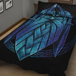 Blue Viking Norse God Odin Print Quilt Bed Set
