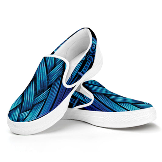 Blue Viking Norse God Odin Print White Slip On Shoes
