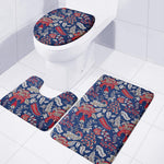 Blue Vintage Bohemian Floral Print 3 Piece Bath Mat Set