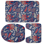Blue Vintage Bohemian Floral Print 3 Piece Bath Mat Set