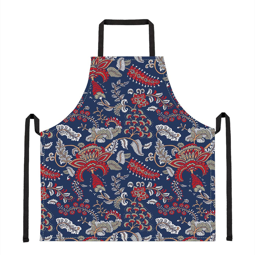 Blue Vintage Bohemian Floral Print Apron