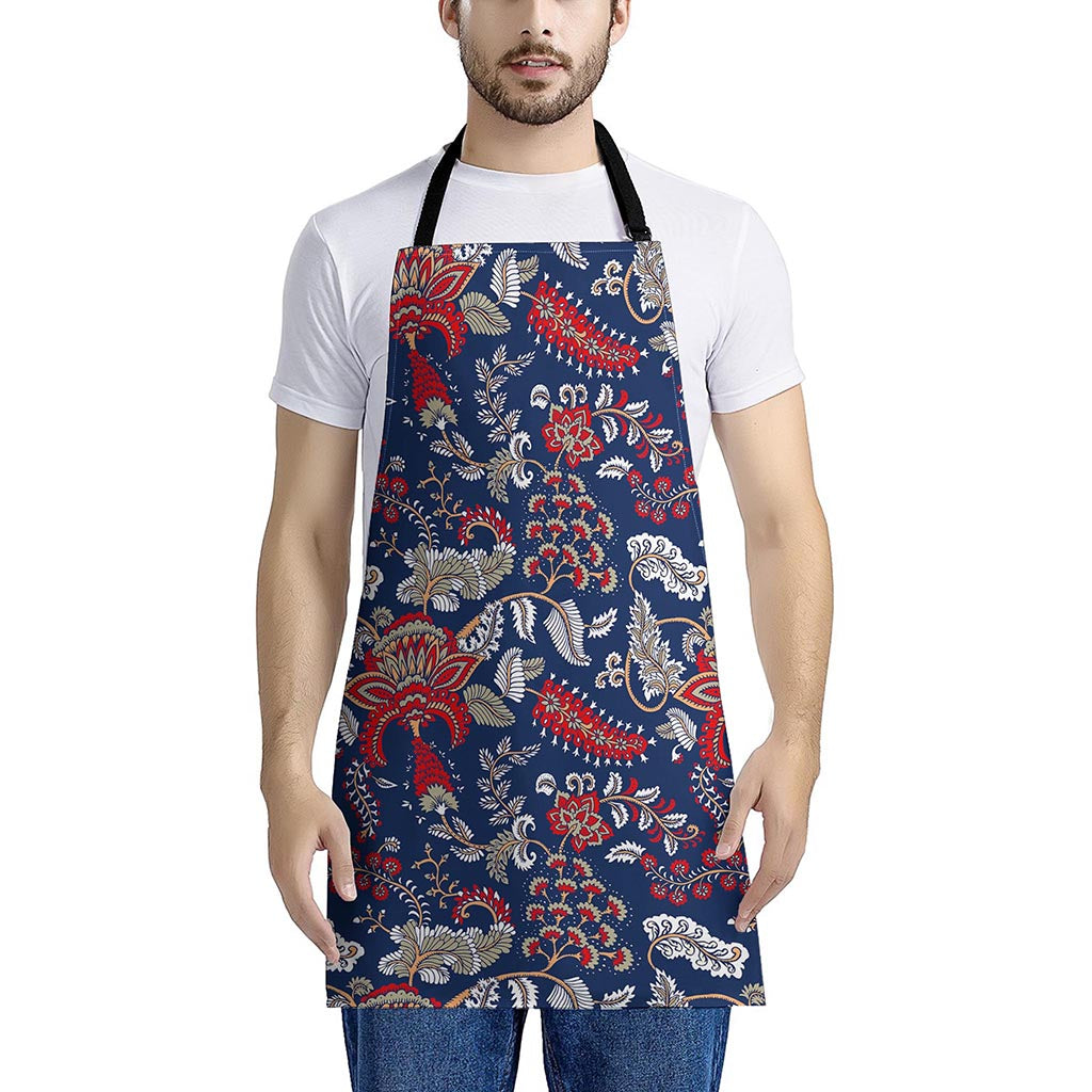 Blue Vintage Bohemian Floral Print Apron