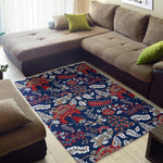 Blue Vintage Bohemian Floral Print Area Rug GearFrost