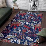 Blue Vintage Bohemian Floral Print Area Rug GearFrost