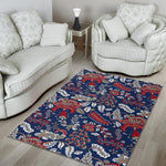 Blue Vintage Bohemian Floral Print Area Rug GearFrost