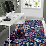 Blue Vintage Bohemian Floral Print Area Rug GearFrost